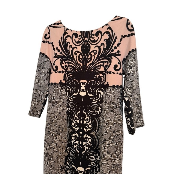 ASHRO Pink & Black Baroque Print Shift Dress – Size 10 – Stretch Lined - Picture 3 of 7